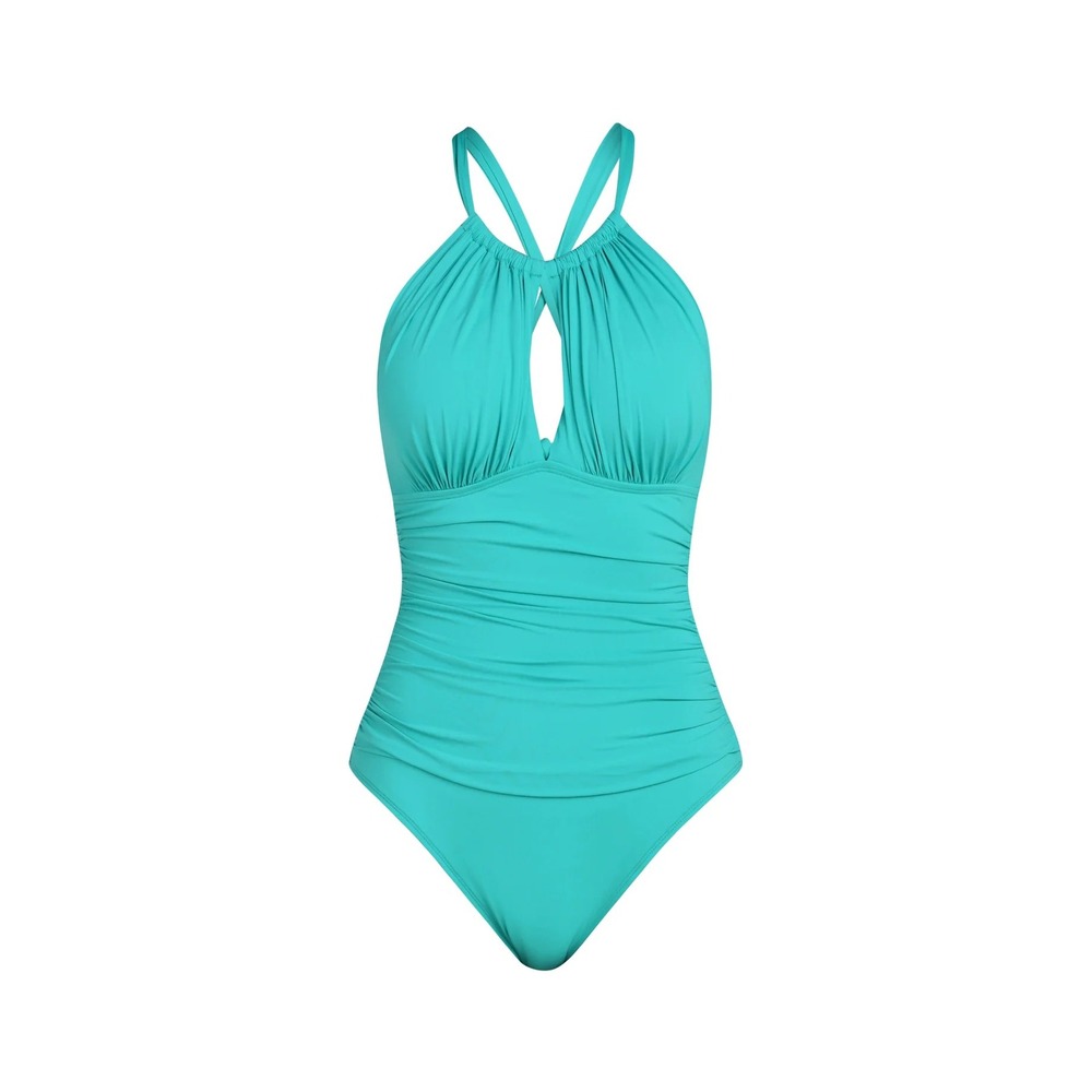 La Blanca Island Goddess High Neck Keyhole One Piece Swimsuit Calypso Teal 6